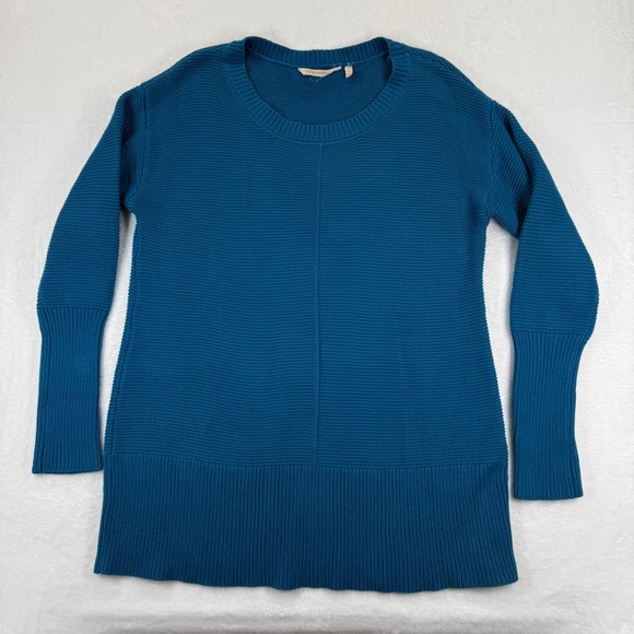 Soft Surroundings Sweaters - Soft Surroundings Teal Cotton Blend Textured Knit Tunic Sweater L‎ 2BU14